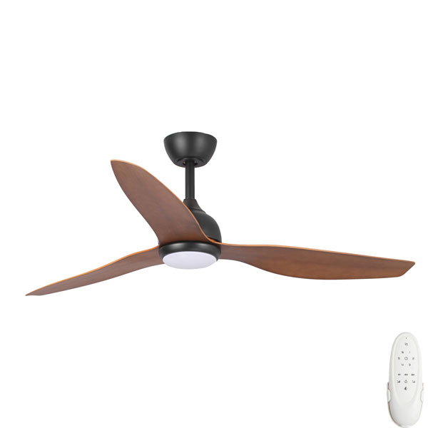 Eco Style DC Ceiling Fan by Fanco with LED Light – Black with Koa Timber Style ABS Blades 52″ (Black)