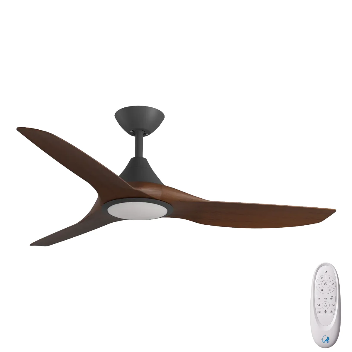 CloudFan SMART DC Ceiling Fan by Calibo with LED Light – Black with Koa Timber Style ABS Blades 52″