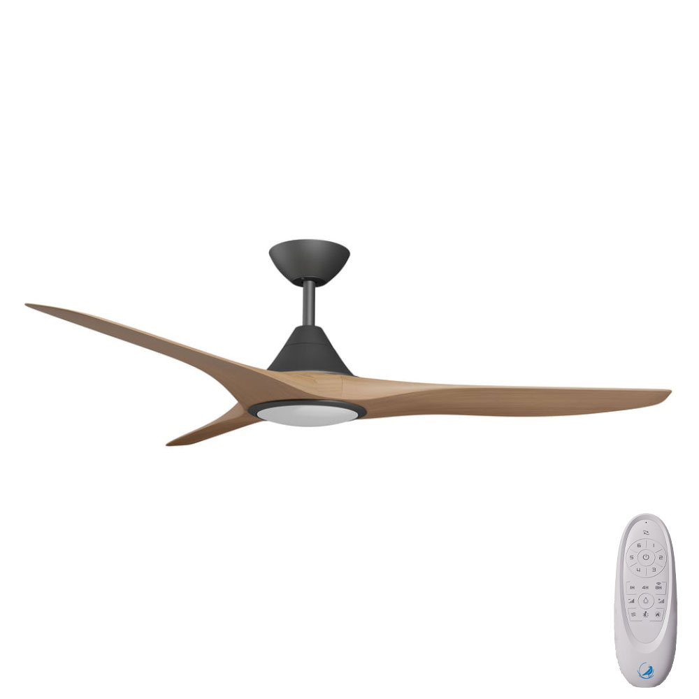 [W-CFADCF22LBL-TK] CloudFan SMART DC Ceiling Fan by Calibo with LED Light – Black with Teak Timber Style ABS Blades 48″