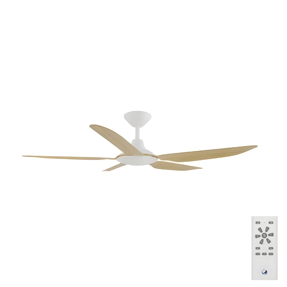 [W-CFADST3WH-BA] Storm DC Ceiling Fan by Calibo – White with Bamboo Timber Style ABS Blades 52″