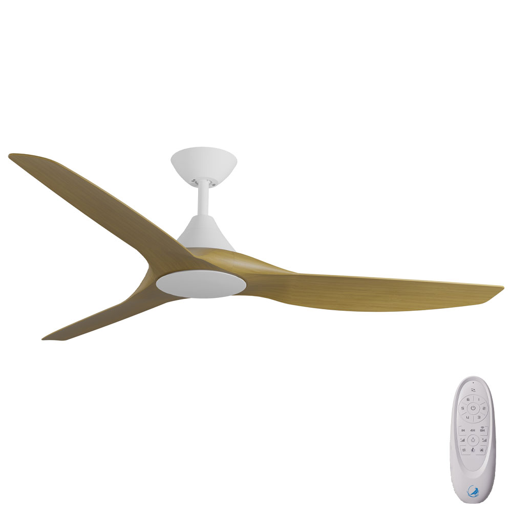 [W-CFADCF25WH-TK] CloudFan SMART DC Ceiling Fan by Calibo – White with Teak Timber Style ABS Blades 60″