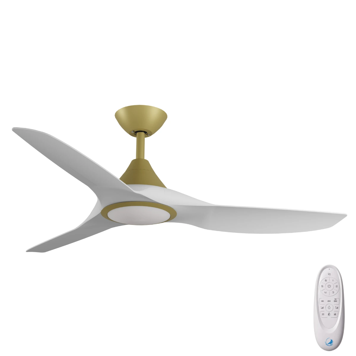 CloudFan DC SMART Ceiling Fan by Calibo with LED Light – Gold with White Blades 52″
