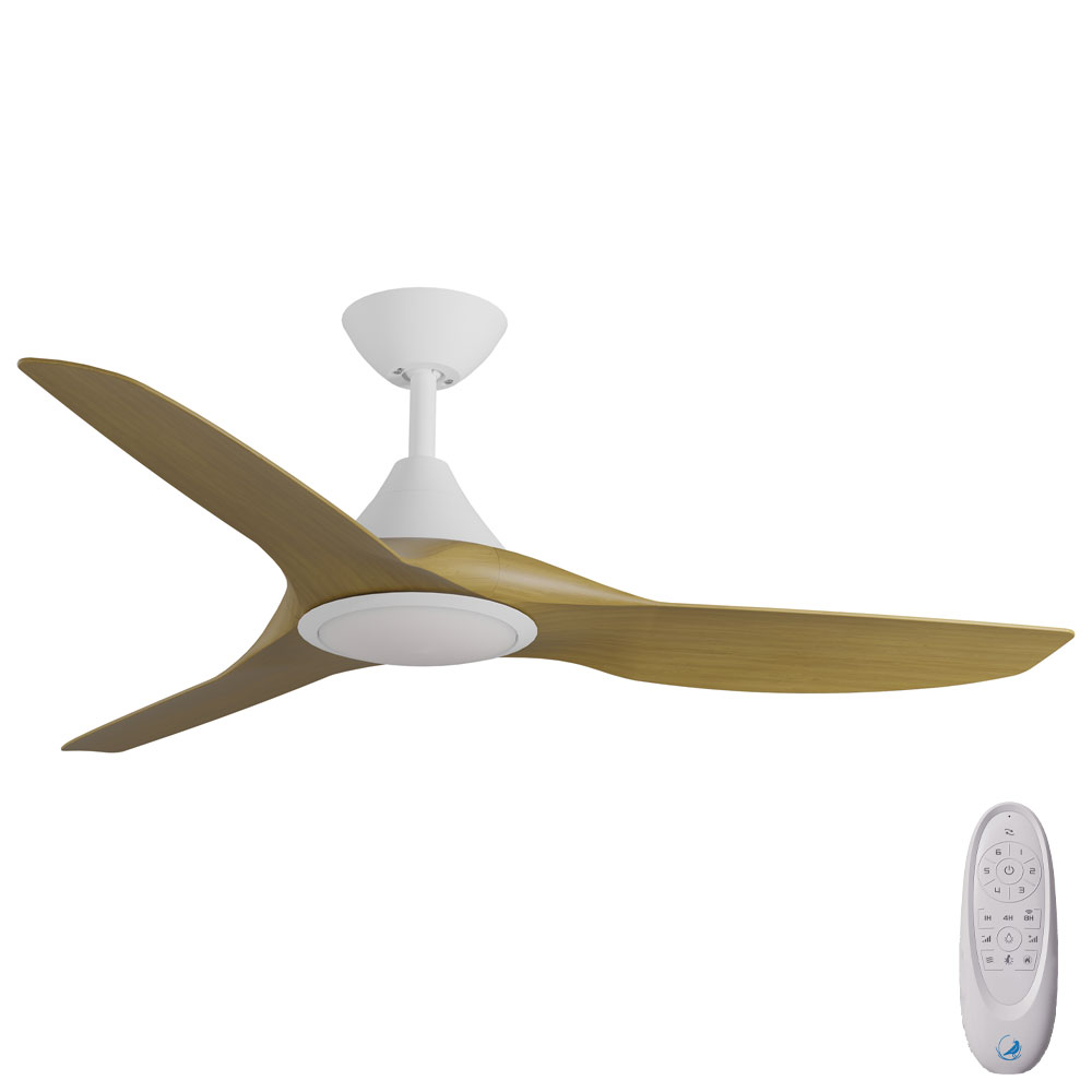 [W-CFADCF22LWH-TK] CloudFan SMART DC Ceiling Fan by Calibo with LED Light – White with Teak Timber Style ABS Blades 48″