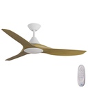 CloudFan SMART DC Ceiling Fan by Calibo with LED Light – White with Teak Timber Style ABS Blades 48″