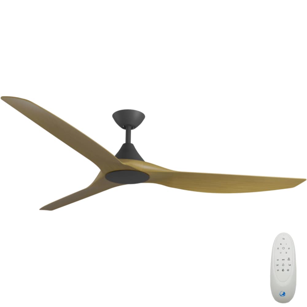 CloudFan SMART DC Ceiling Fan by Calibo – Black with Teak Timber Style ABS Blades 72″
