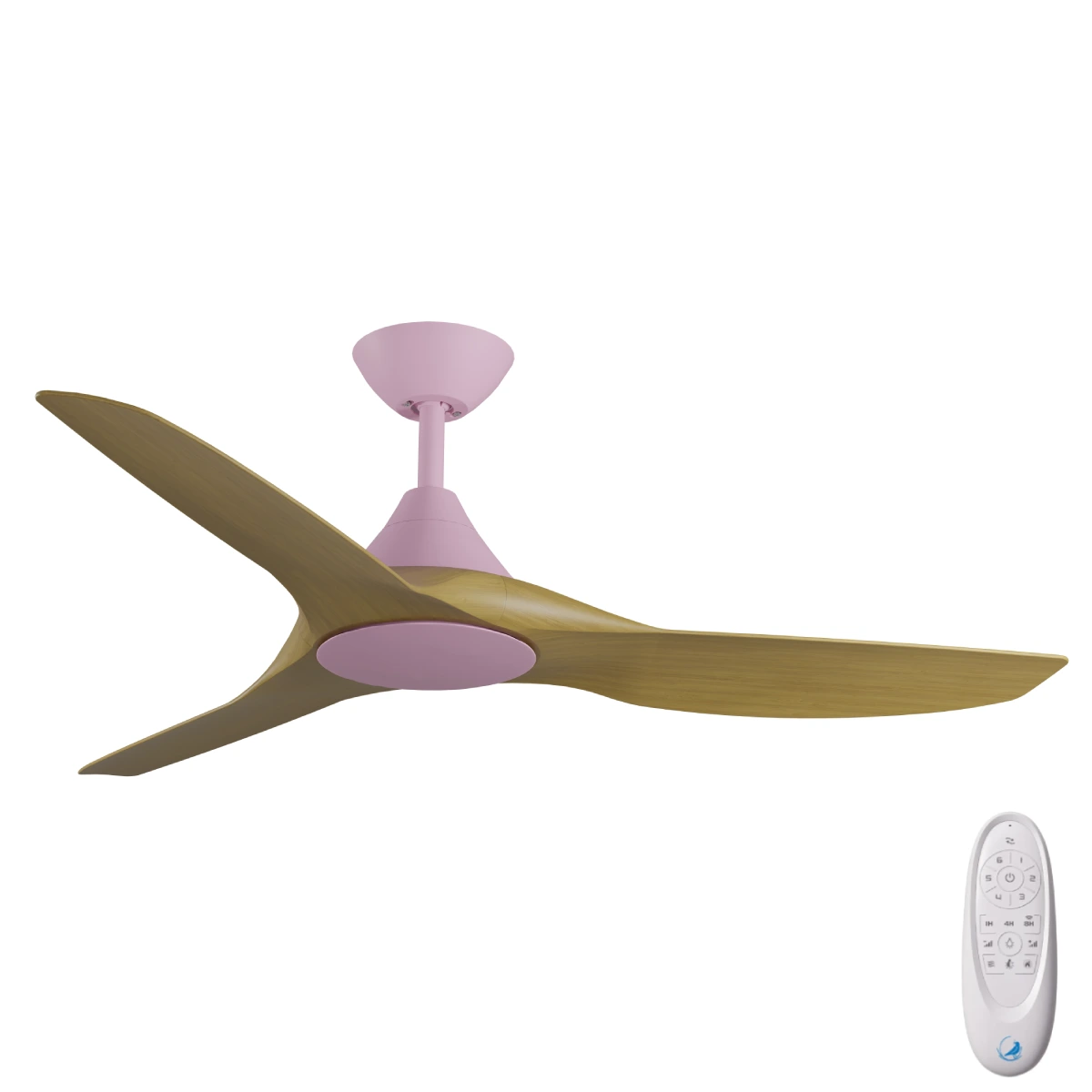 CloudFan DC SMART Ceiling Fan by Calibo – Pink with Teak Timber Style ABS Blades 52″