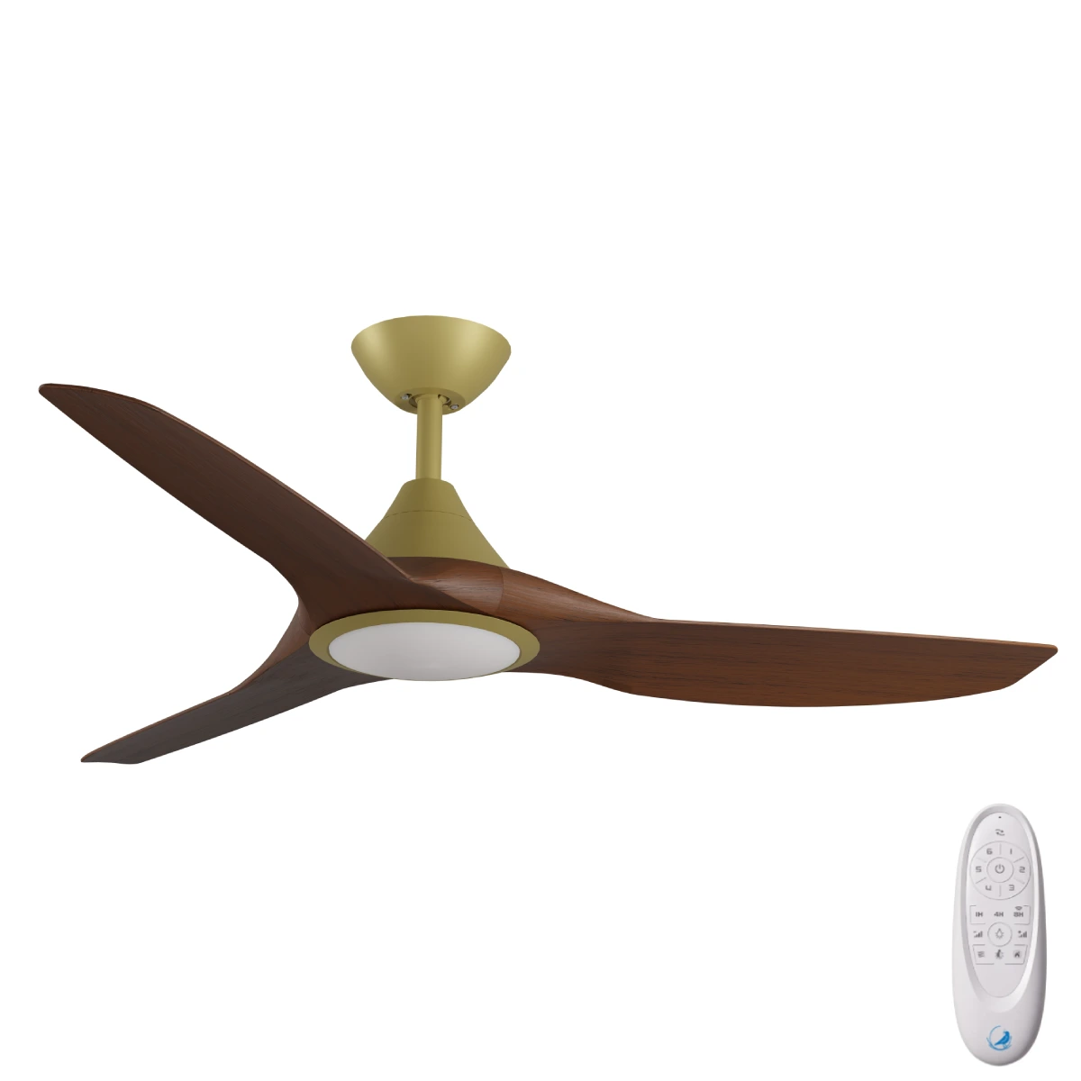 CloudFan DC SMART Ceiling Fan by Calibo with LED Light – Gold with Koa Timber Style ABS Blades 52″