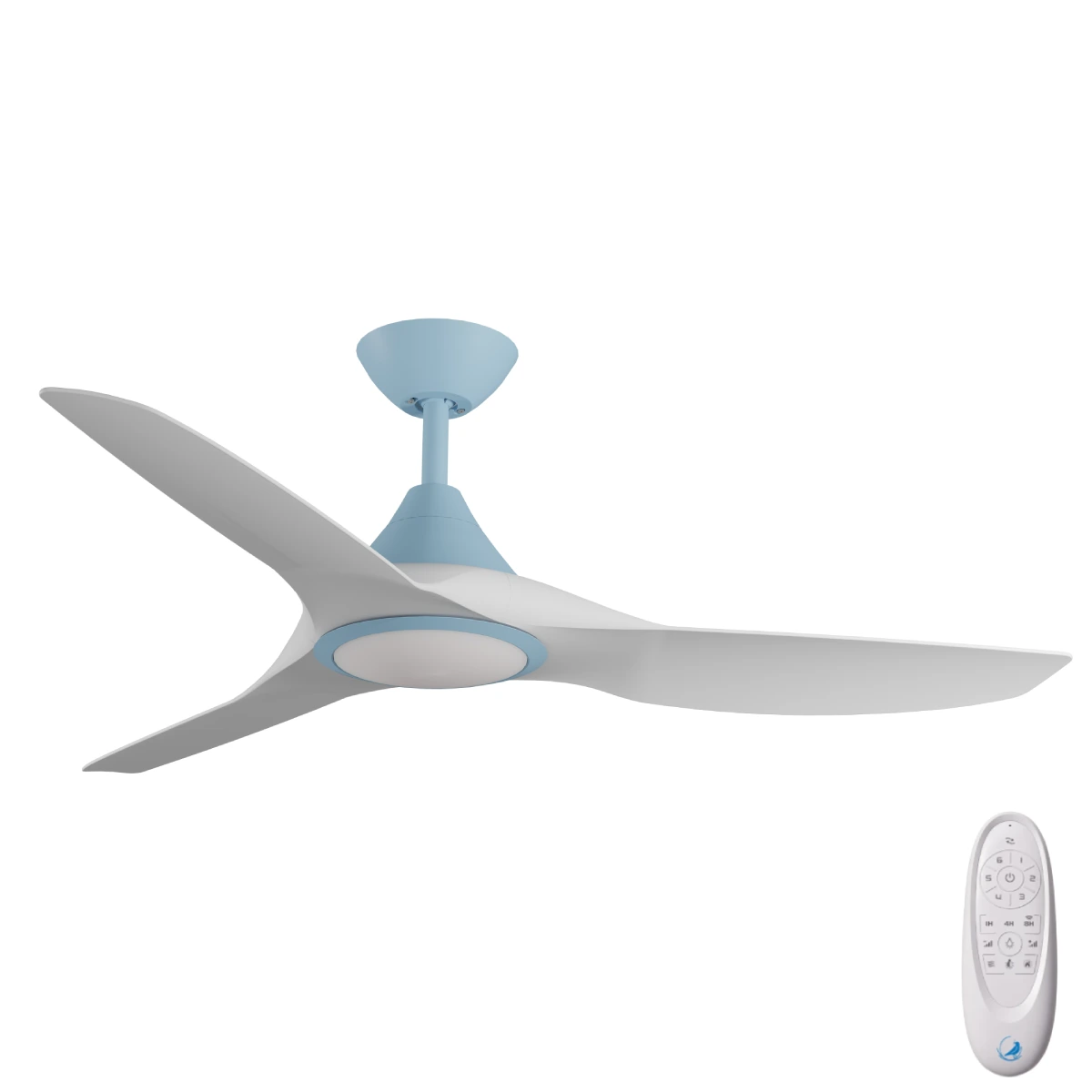CloudFan DC SMART Ceiling Fan by Calibo with LED Light – Blue with White Blades 52″