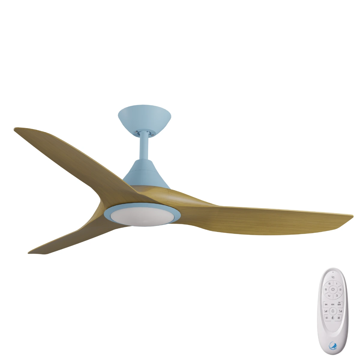 [W-CFADCF23LBU-TK] CloudFan DC SMART Ceiling Fan by Calibo with LED Light – Blue with Teak Timber Style ABS Blades 52″