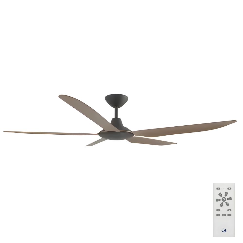 Storm DC Ceiling Fan by Calibo – Black with Koa Timber Style ABS Blades 56″