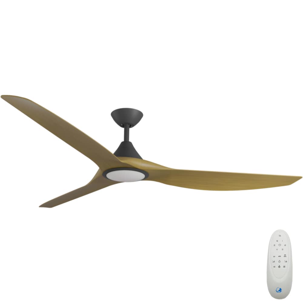 [W-CFADCF16LBL-TK] CloudFan SMART DC Ceiling Fan by Calibo with LED Light – Black with Teak Timber Style ABS Blades 72″