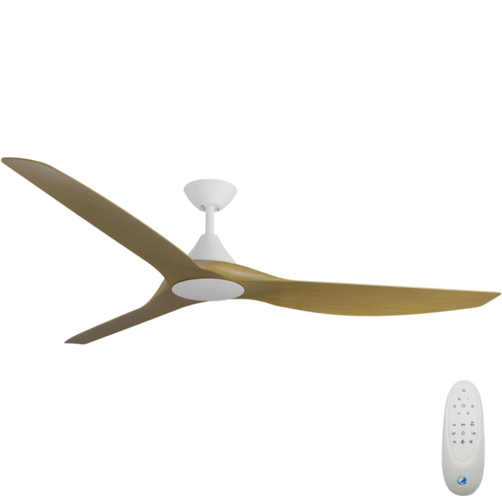 CloudFan SMART DC Ceiling Fan by Calibo – White with Teak Timber Style ABS Blades 72″