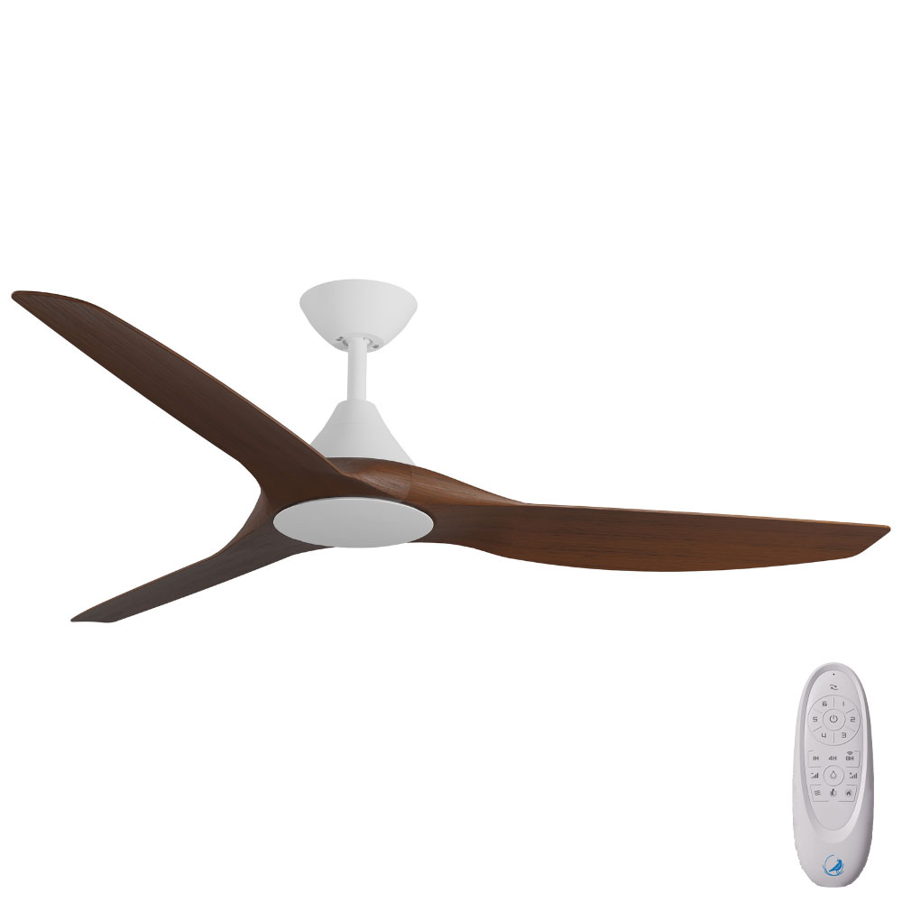 CloudFan SMART DC Ceiling Fan by Calibo – White with Koa Timber Style ABS Blades 60″