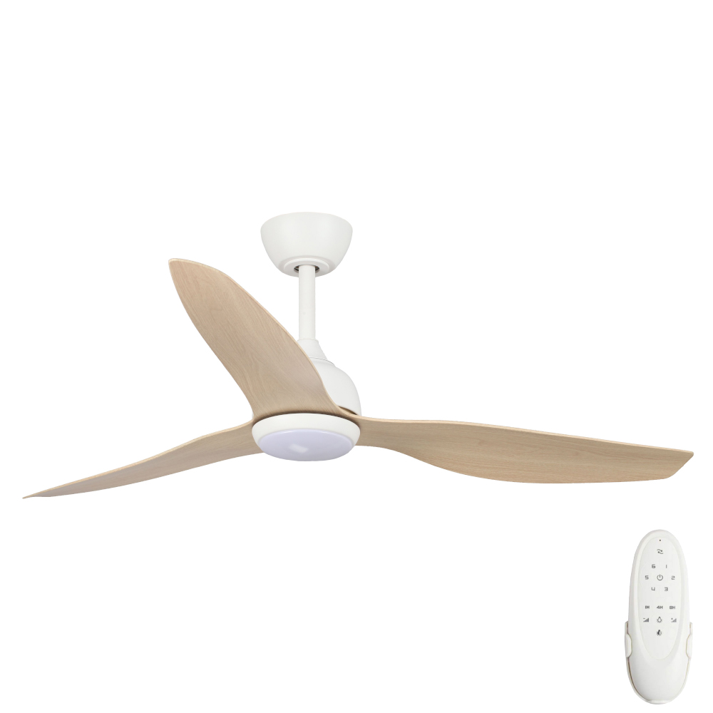 [CFFCTY3LWHN] Eco Style DC Ceiling Fan by Fanco with LED Light – White with Beechwood Timber Style ABS Blades 52″