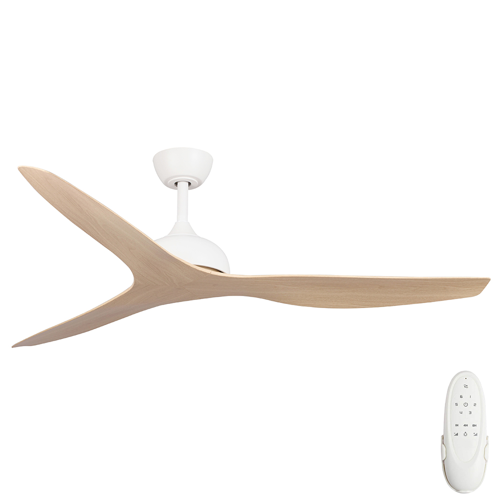 Eco Style DC Ceiling Fan by Fanco with Remote – White with Beechwood Timber Style ABS Blades 60″
