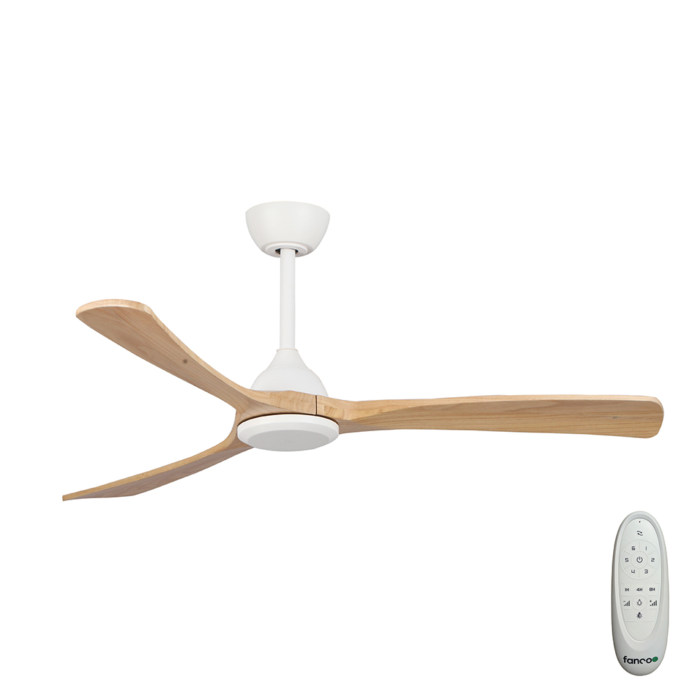 [CFFCSA2WHNA] Sanctuary DC Ceiling Fan by Fanco – White with Natural Blades 52″
