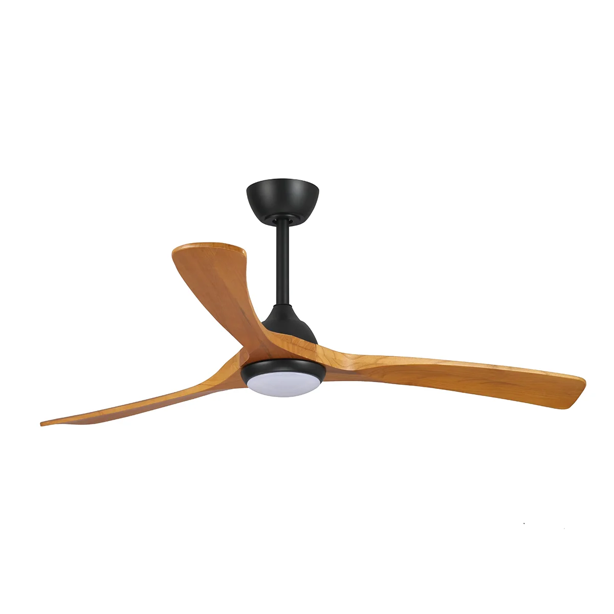 Sanctuary DC Ceiling Fan by Fanco with LED Light – Black with Teak Blades 52″