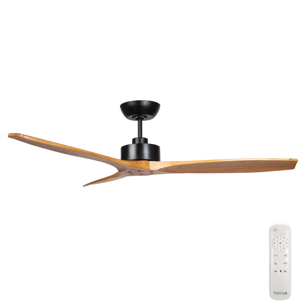[CFFCWY34MBT] Wynd DC Ceiling Fan by Fanco – Black and Handcrafted Teak Blades 54″