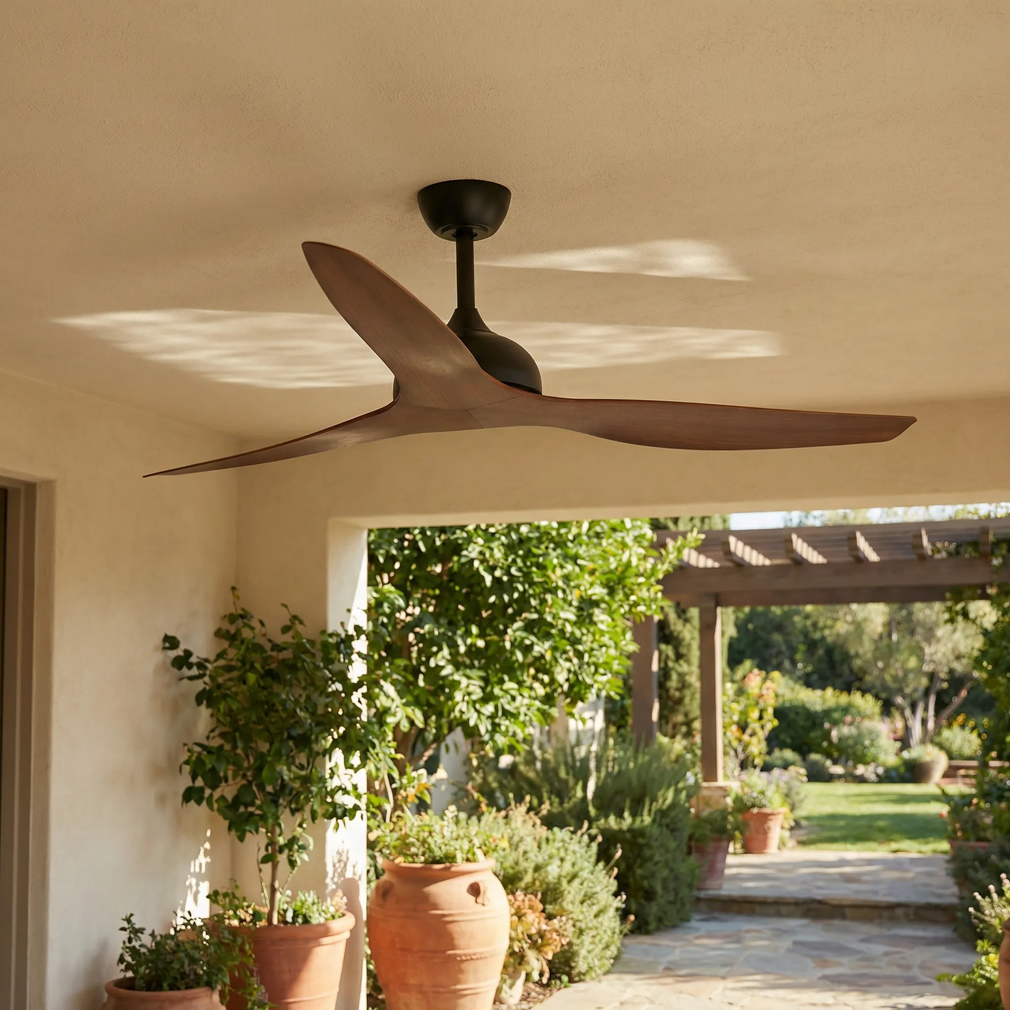 [CFFCTY25BLK] Eco Style DC Ceiling Fan by Fanco with Remote – Black with Koa Timber Style ABS Blades 60″