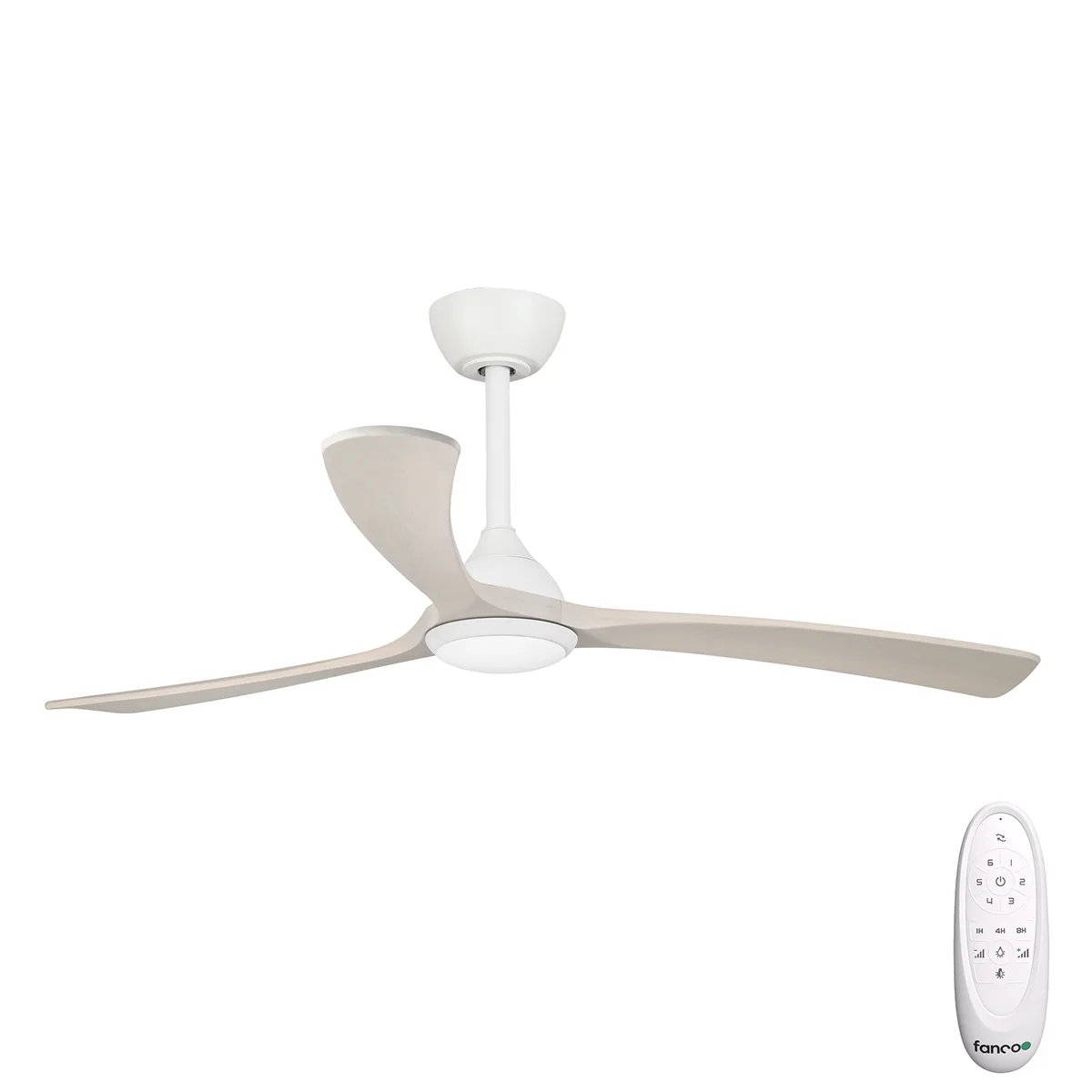 Sanctuary DC Ceiling Fan by Fanco with LED Light – White with Whitewash Blades 52″