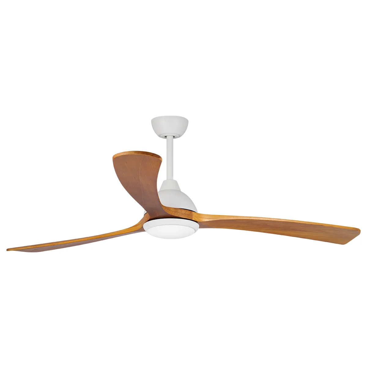 Sanctuary DC Ceiling Fan by Fanco with LED Light – White with Teak Timber Blades 70″