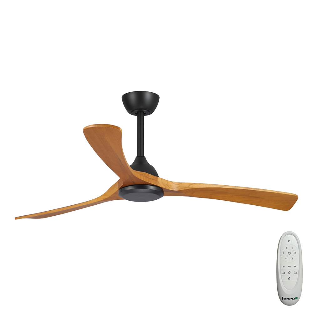 Sanctuary DC Ceiling Fan by Fanco – Black with Teak Blades 52″