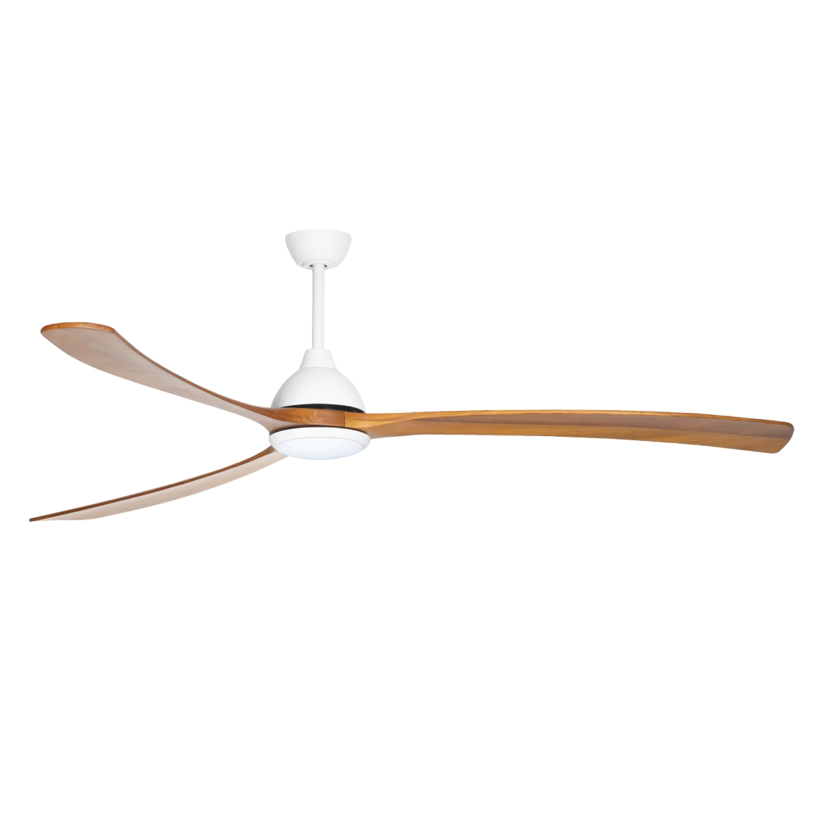 Sanctuary DC Ceiling Fan by Fanco with LED Light & Remote – White with Teak Timber Blades 86″