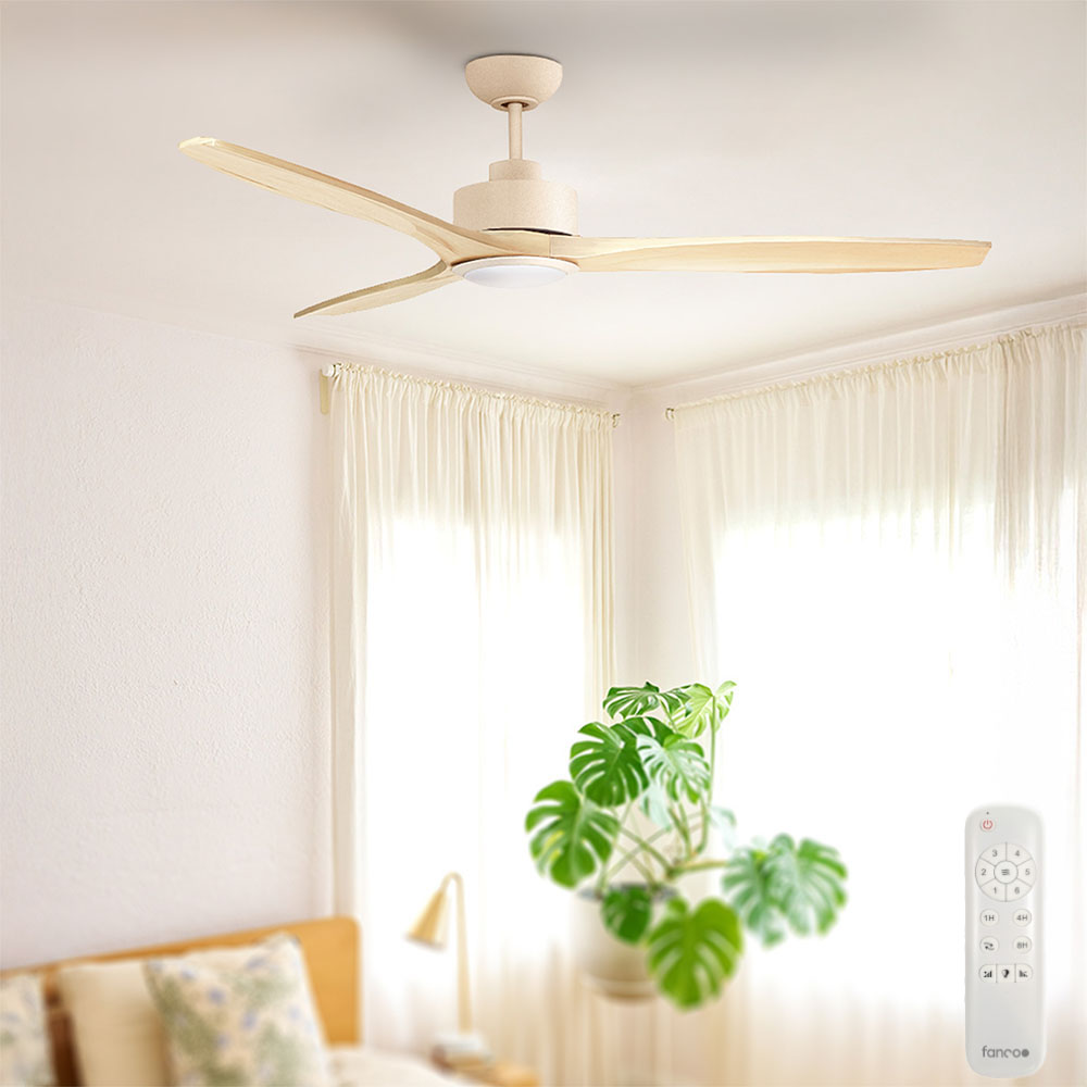[W-CFFCEWY13LEUNA-CCT] EarthFirst Wynd DC Ceiling Fan by Fanco with LED Light – Ecru with FSC Timber Blades 52″