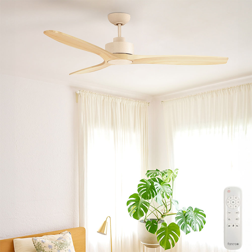 [CFFCEWY13LEUNA] EarthFirst Wynd DC Ceiling Fan by Fanco with Base Cap – Ecru with FSC Timber Blades 52″