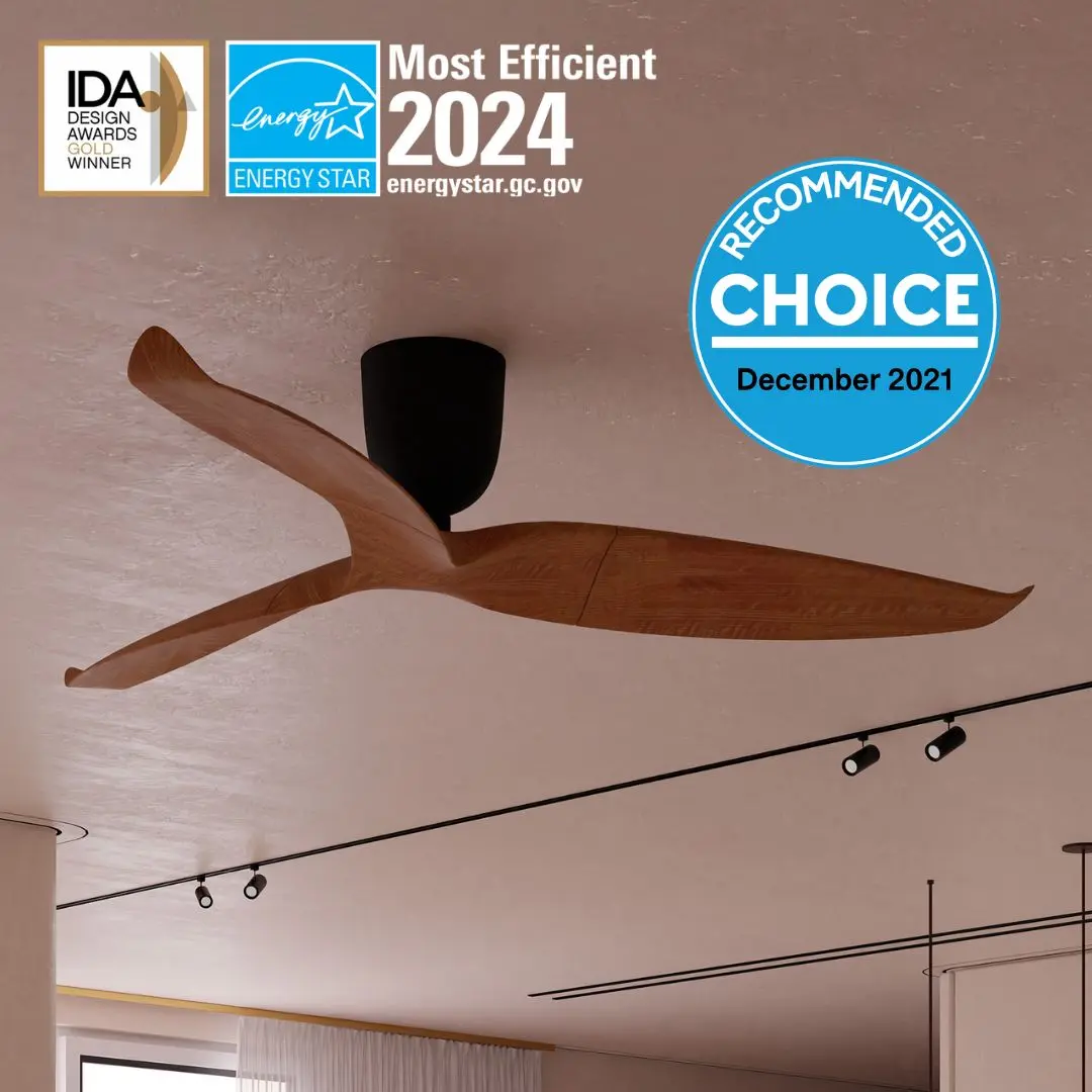 Aeratron AE3+ 3 Blade 60" DC Ceiling Fan With Remote - Black With Light Woodgrain Blades