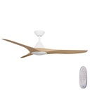 CloudFan SMART DC Ceiling Fan by Calibo with LED Light – White with Bamboo Timber Style ABS Blades 60″