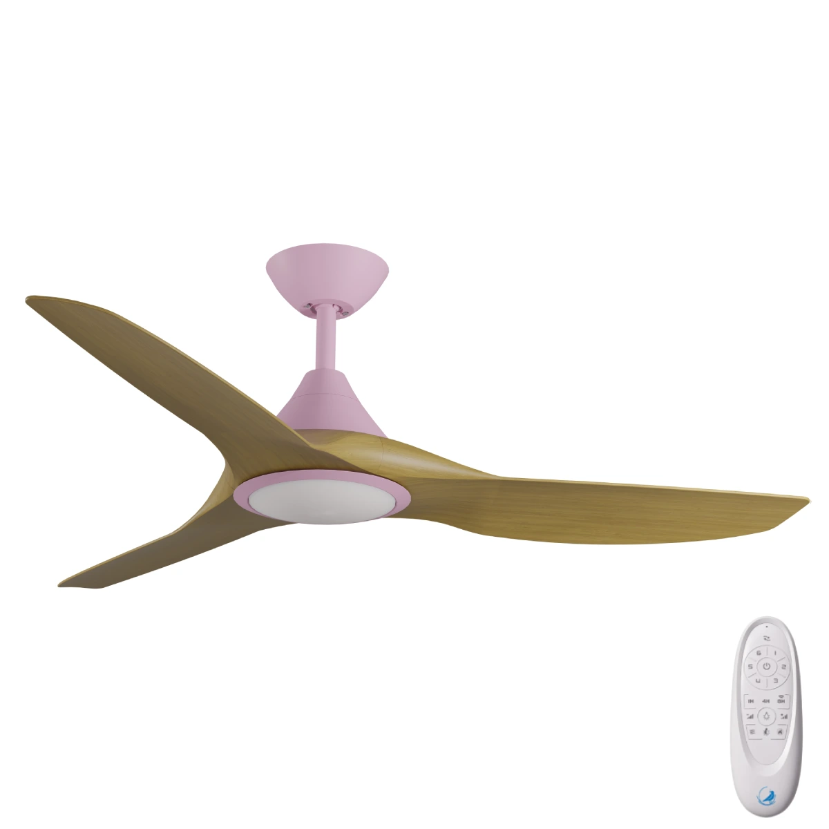 CloudFan DC SMART Ceiling Fan by Calibo with LED Light – Pink with Teak Timber Style ABS Blades 52″