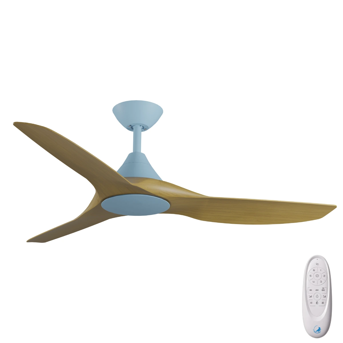 CloudFan DC SMART Ceiling Fan by Calibo – Blue with Teak Timber Style ABS Blades 52″