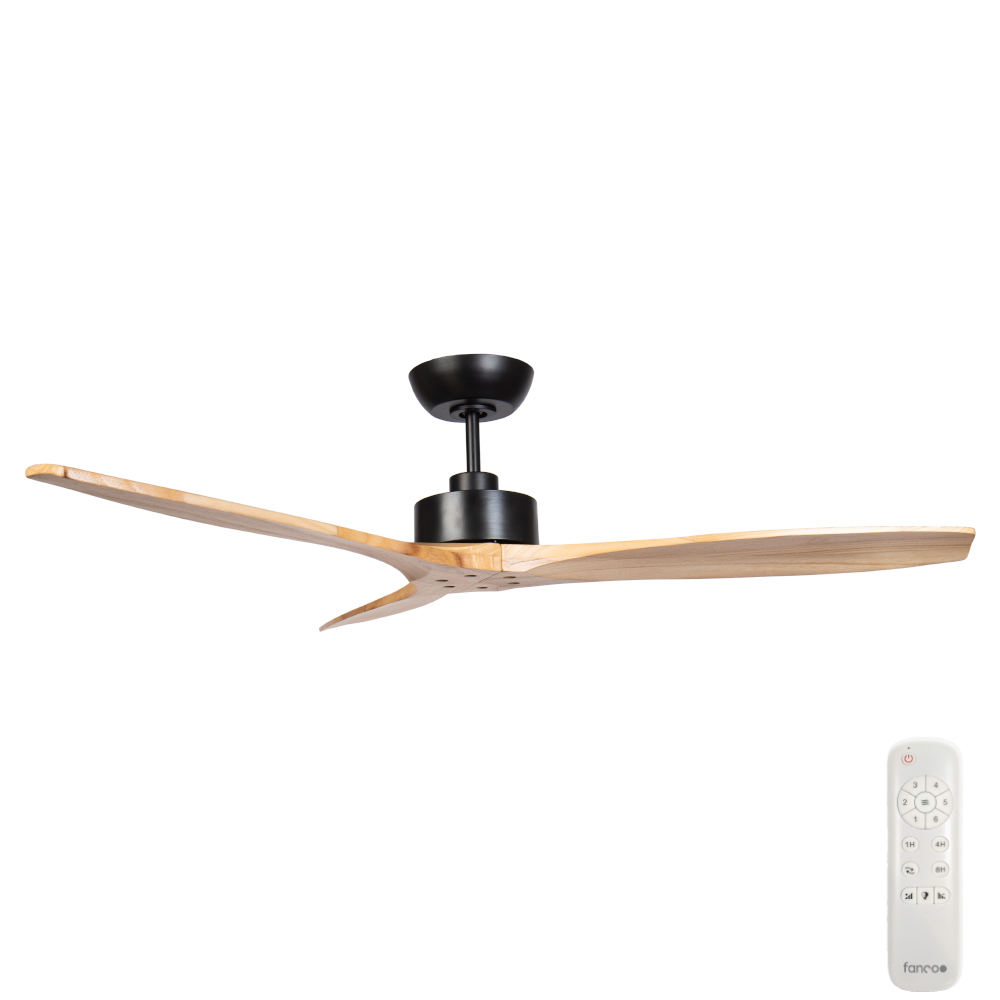 Wynd DC Ceiling Fan by Fanco – Matte Black and Handcrafted Natural Timber Blades 54″