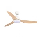 Breeze AC Ceiling Fan by Fanco with LED Light & Wall Control – White and Beechwood Timber Style ABS Blades 52″