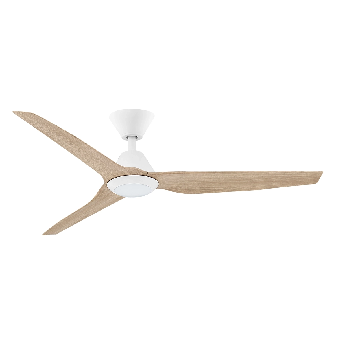 Infinity-iD DC Ceiling Fan by Fanco with LED Light & Remote – White with Beechwood Timber Style ABS Blades 54″