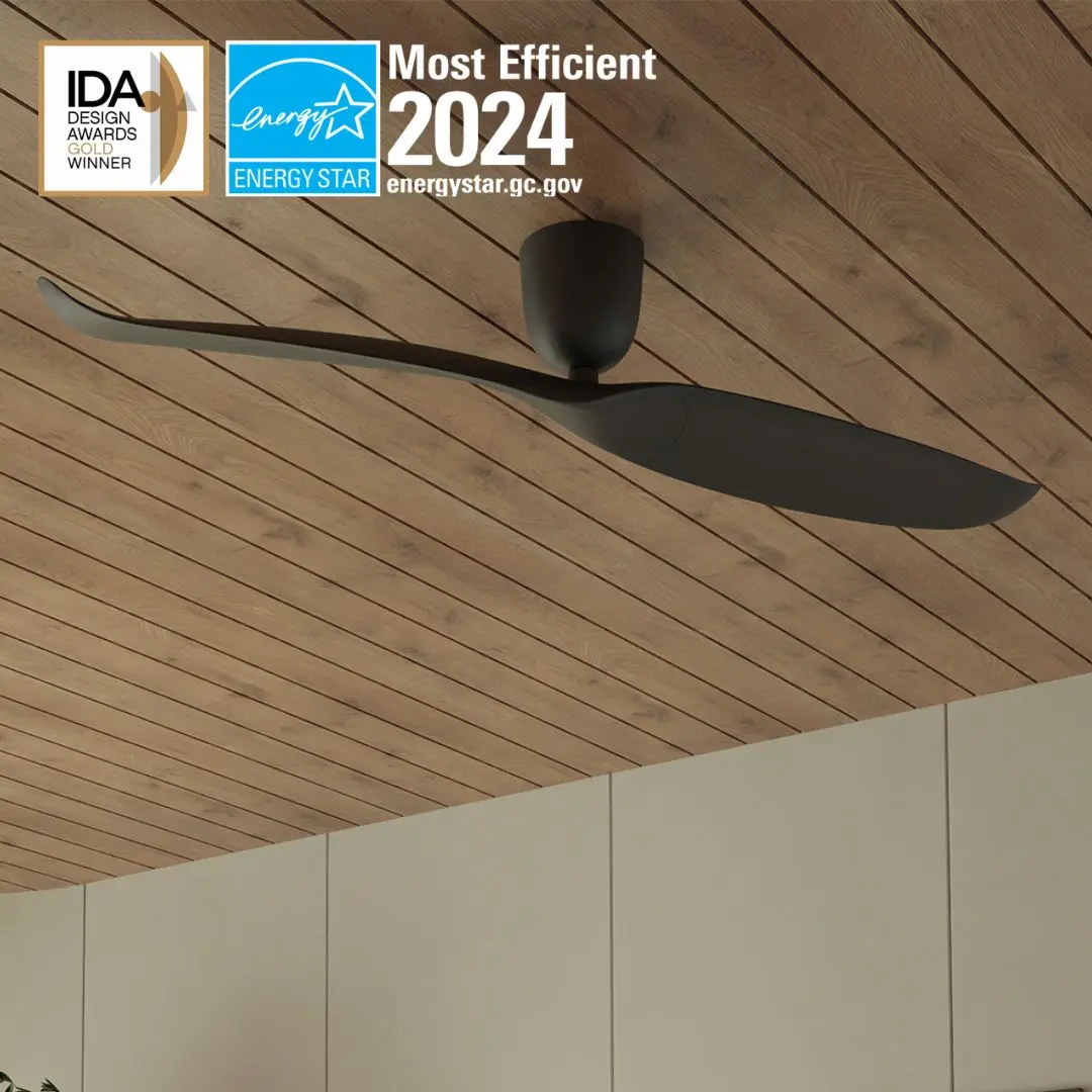2 Blade 60" Aeratron AE2+ DC Ceiling Fan With Remote - White With Light Woodgrain Blades